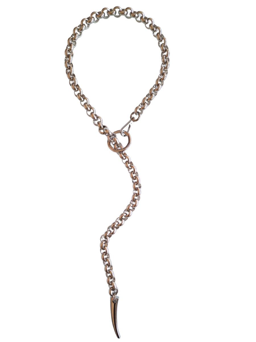 silver long y chunky chain necklace