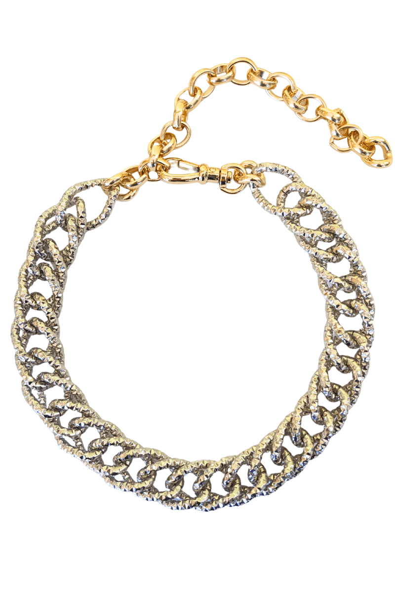 glitter chunky chain choker bicolor silver gold