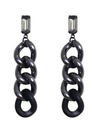 statement chain earrings with crystal studs posts in gunmetal black