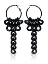 Black long chain-link hoop earrings on a white background