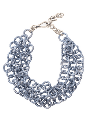 Multi ring bib glitter necklace in blue grey colour