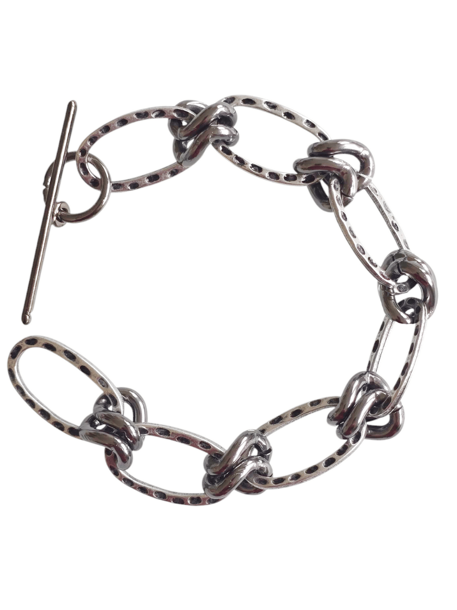 tribal hammered chain bracelet in ancient silver and gunmetal