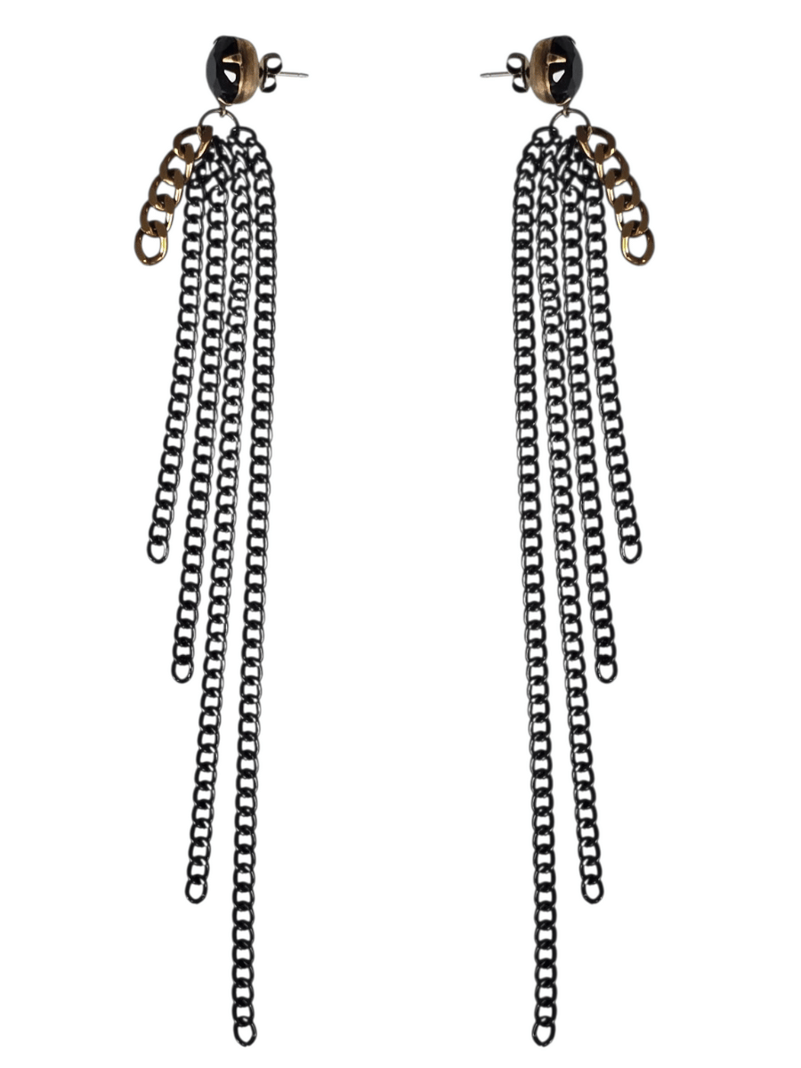 long black and bronze delicate chain earrings 