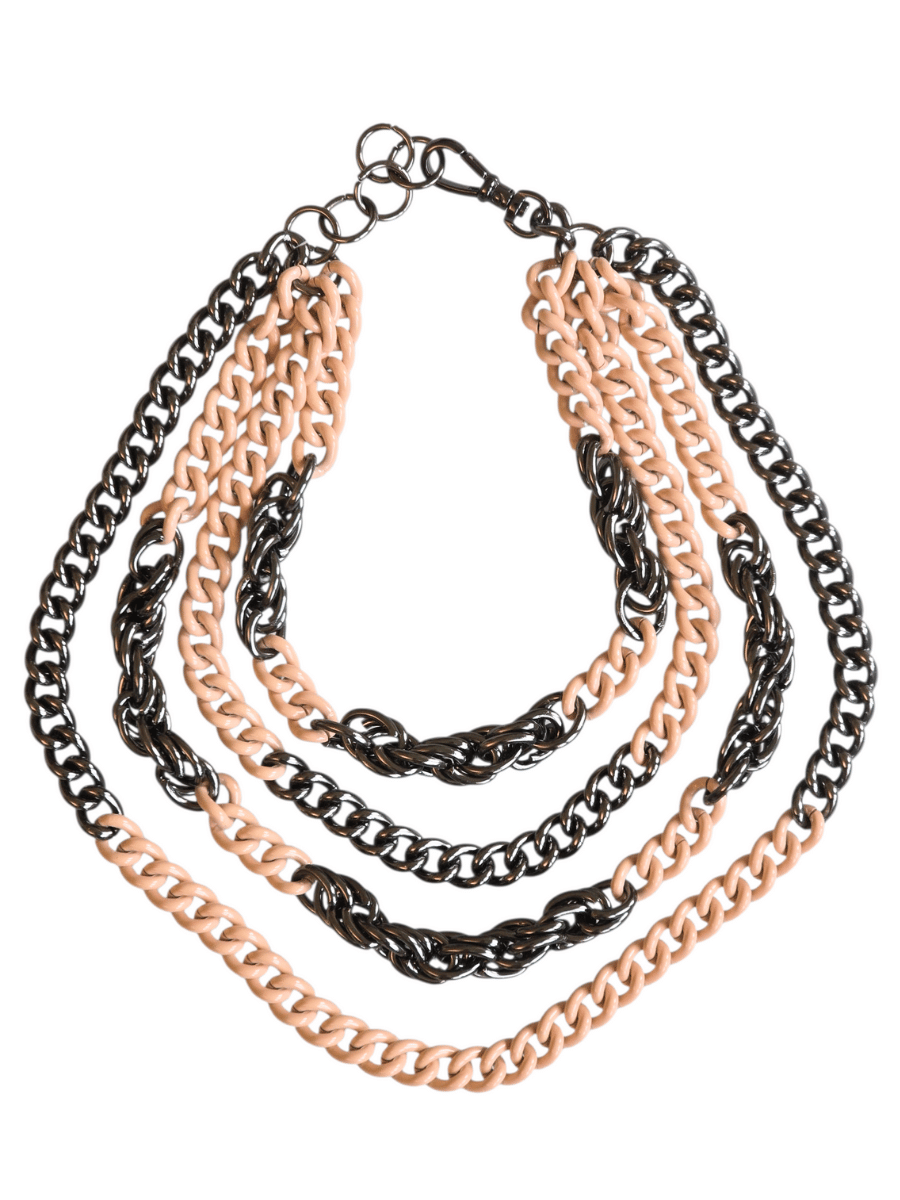 statement layered chain necklace in beige and gunmetal