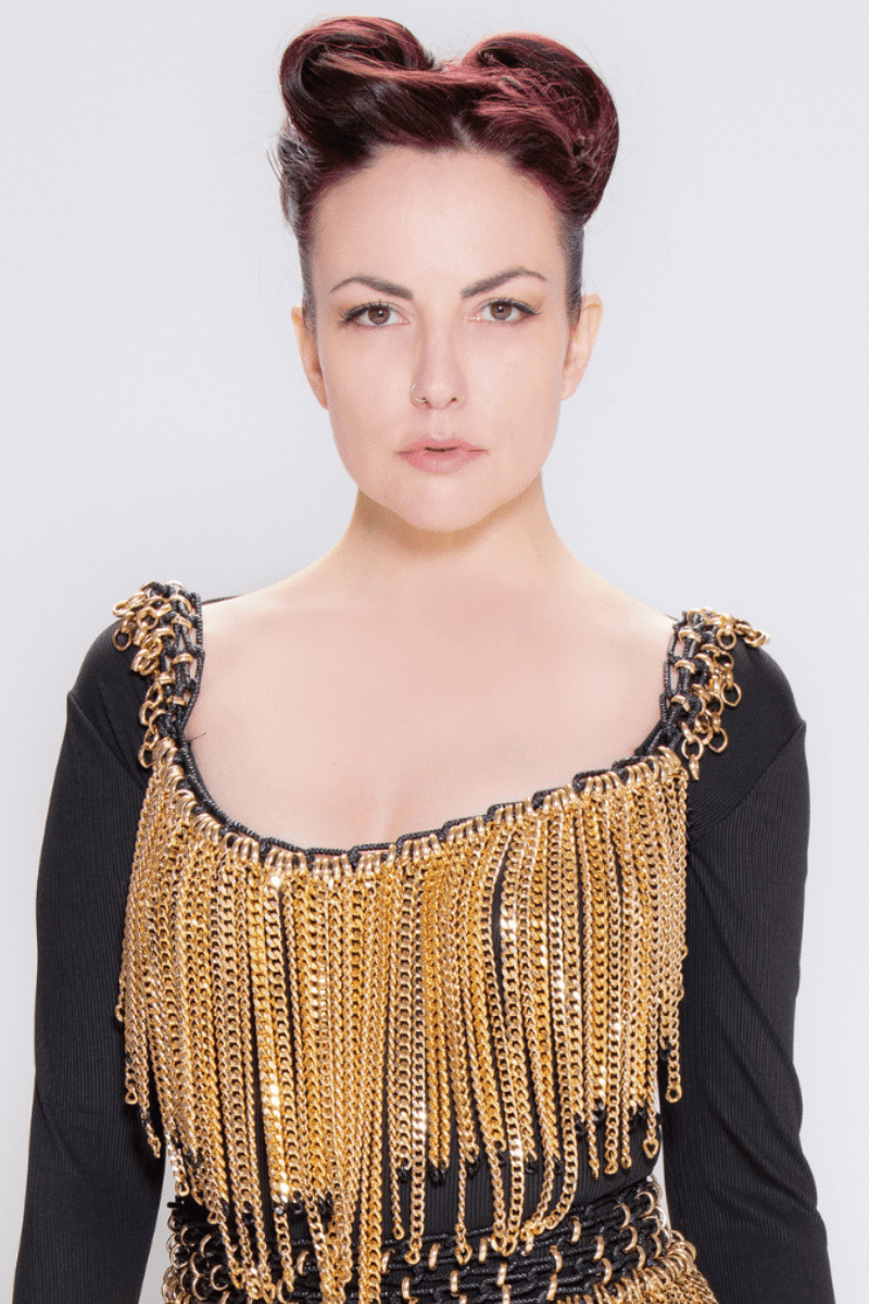 avant garde handmade chain top in gold for festival