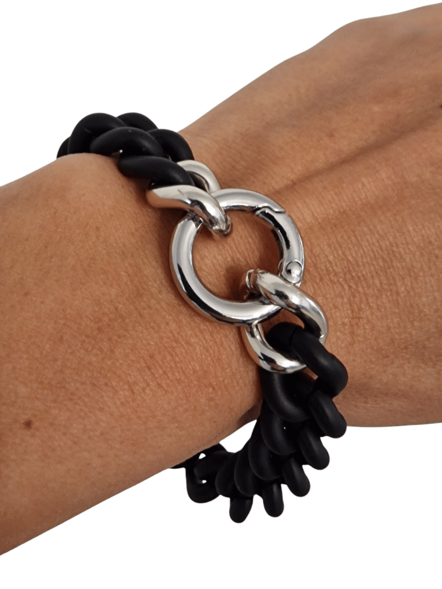 statement black matte chain bracelet on wrist