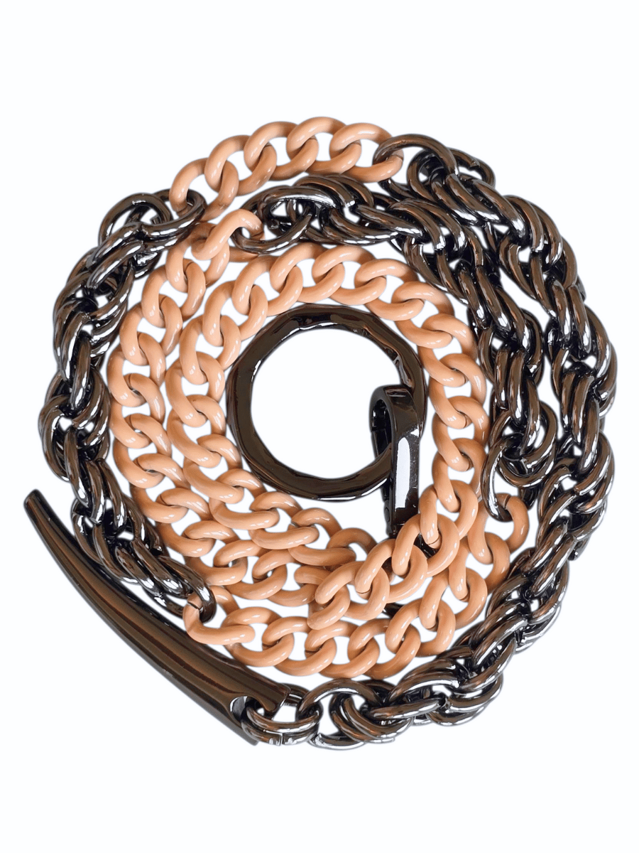 chunky long rope chain necklace in powder nude and gunmetal color