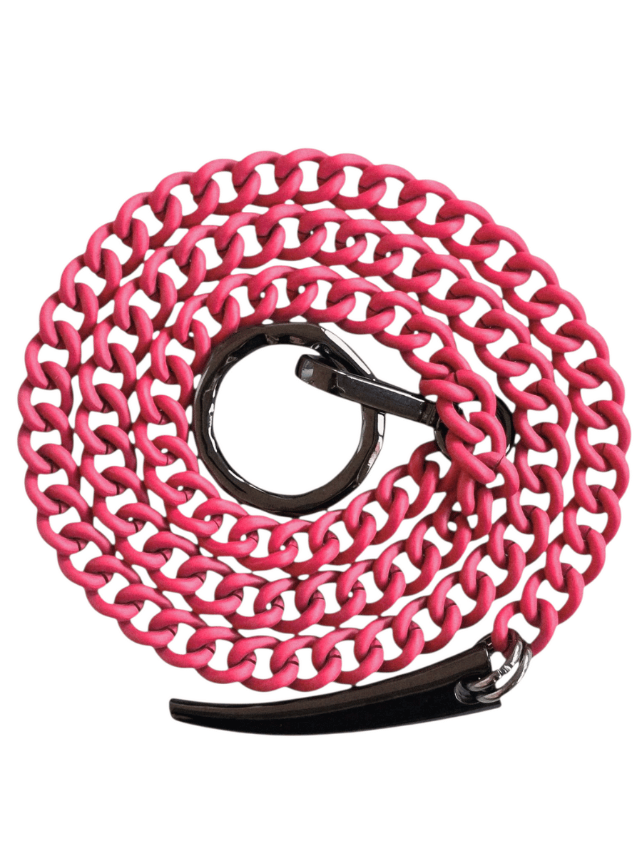 Summer Statement Necklace – Long Coral Pink Chain with Horn Pendant ...