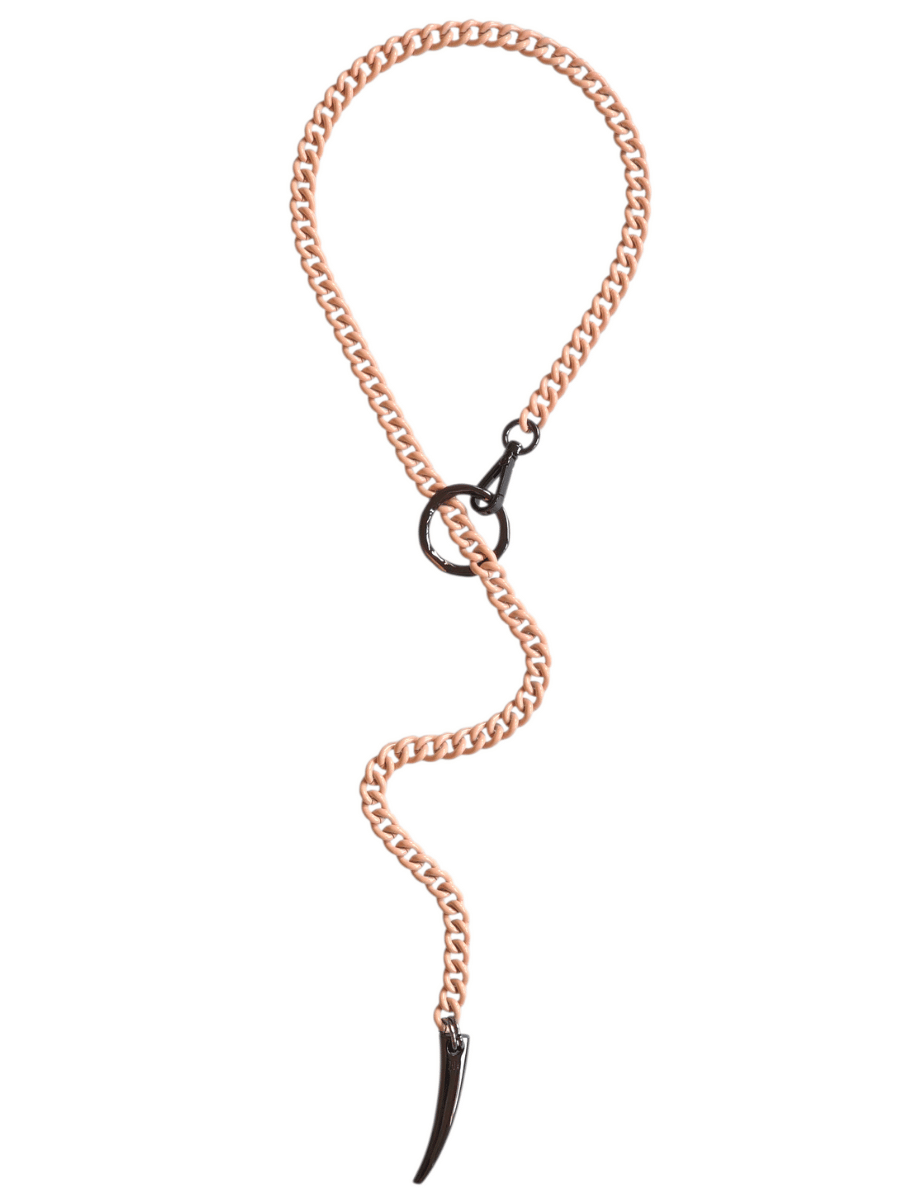 long y nude beige chain necklace with gunmetal elements