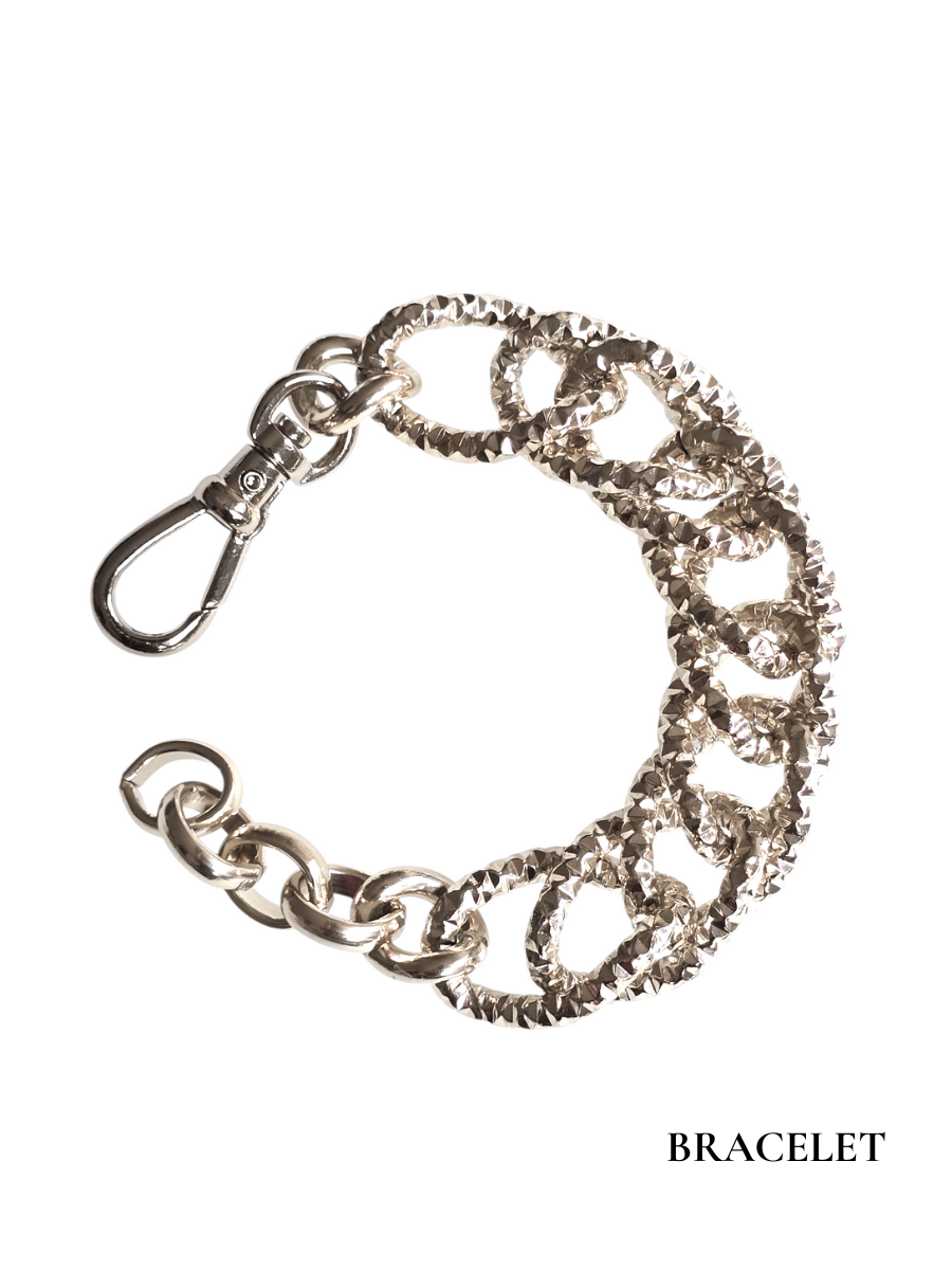Silver chain bracelet on a white background