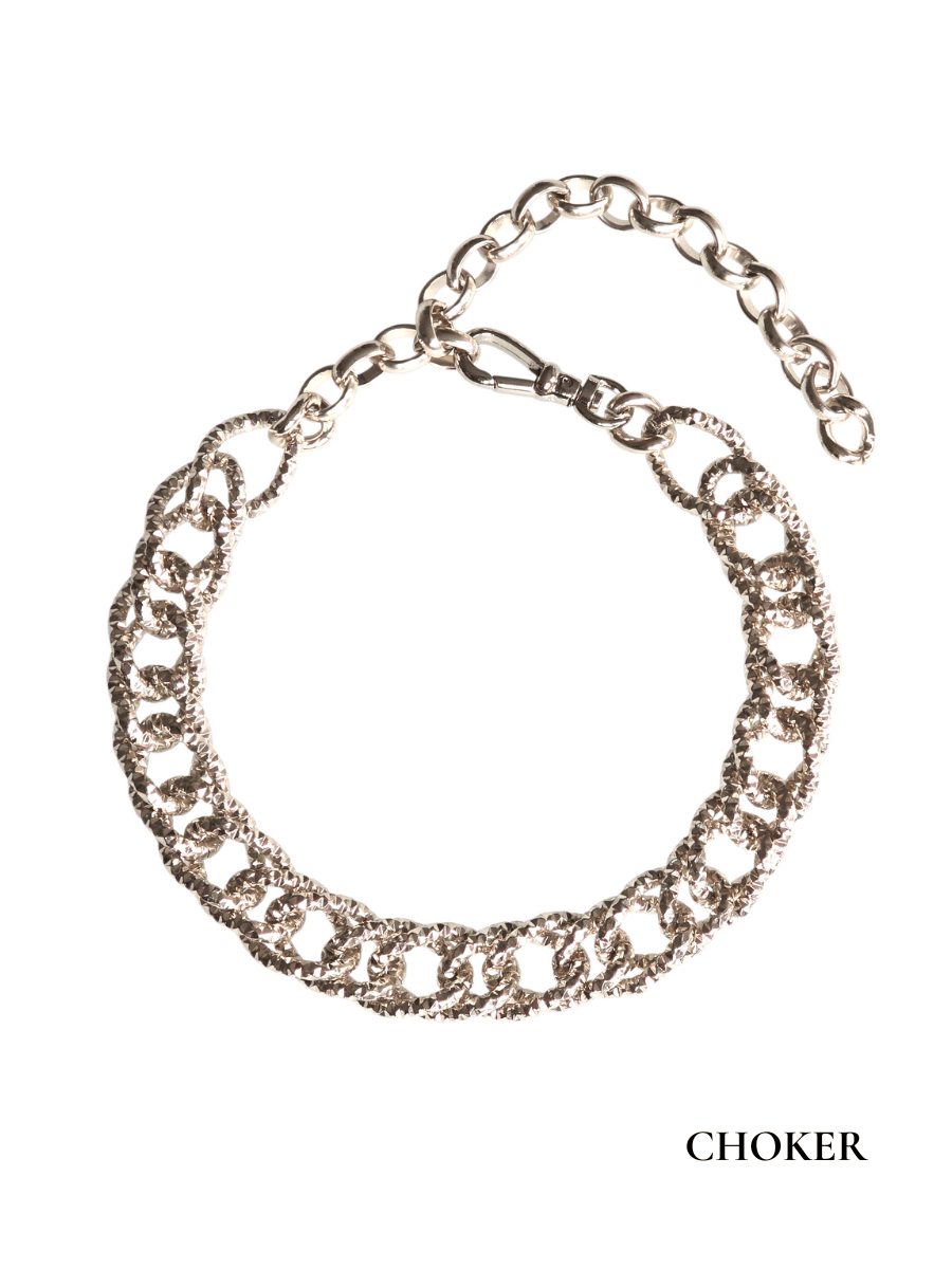 silver  chain choker necklace on a white background