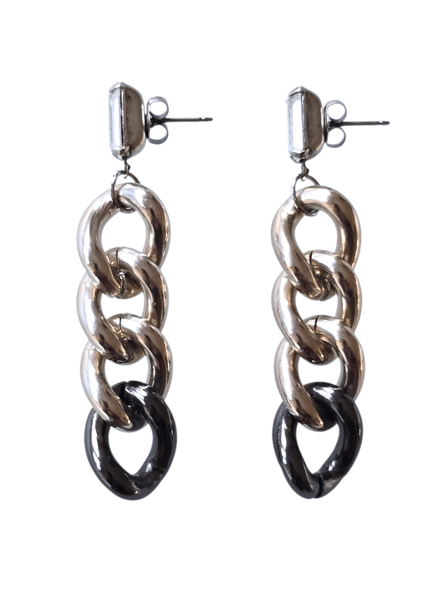 Pair of chain-link earrings on a white background