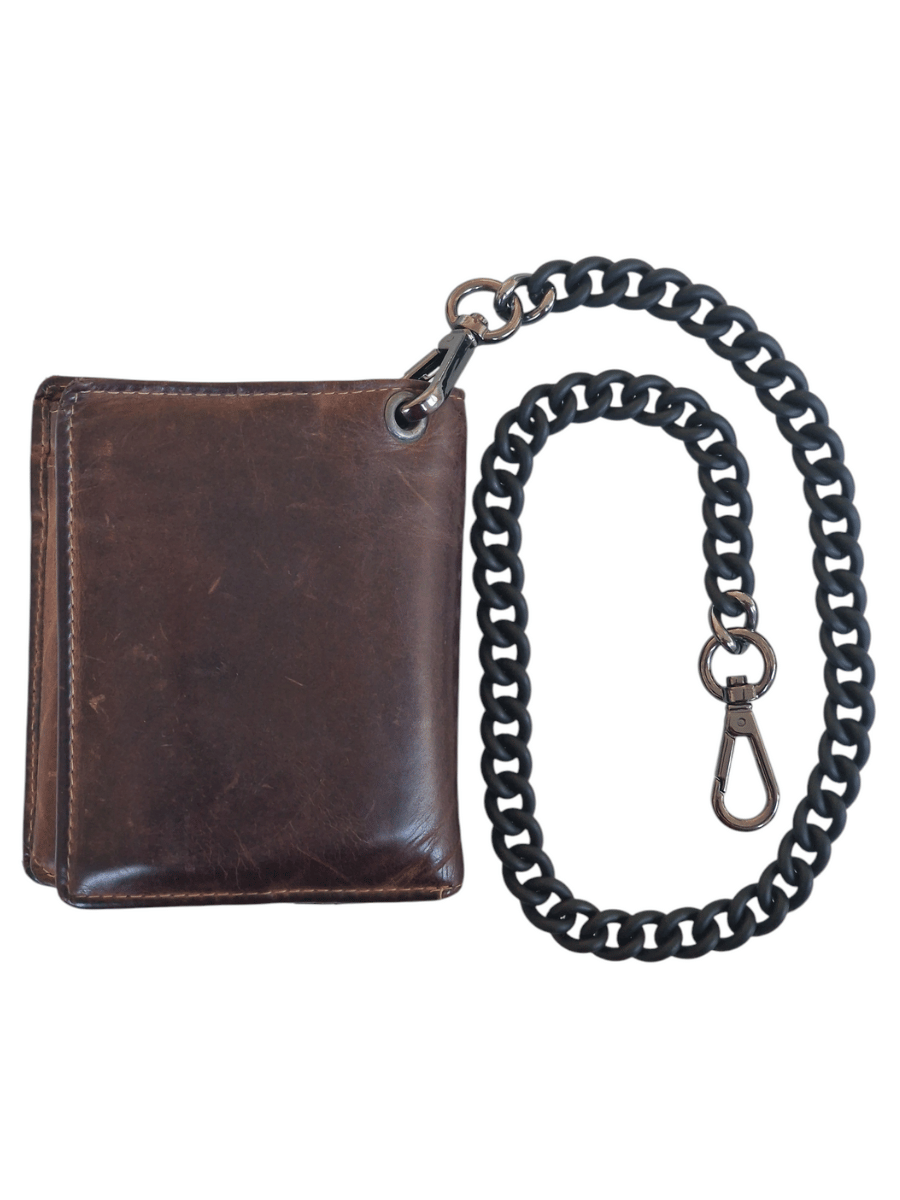 bikers black matte wallet chain attached to a wallet