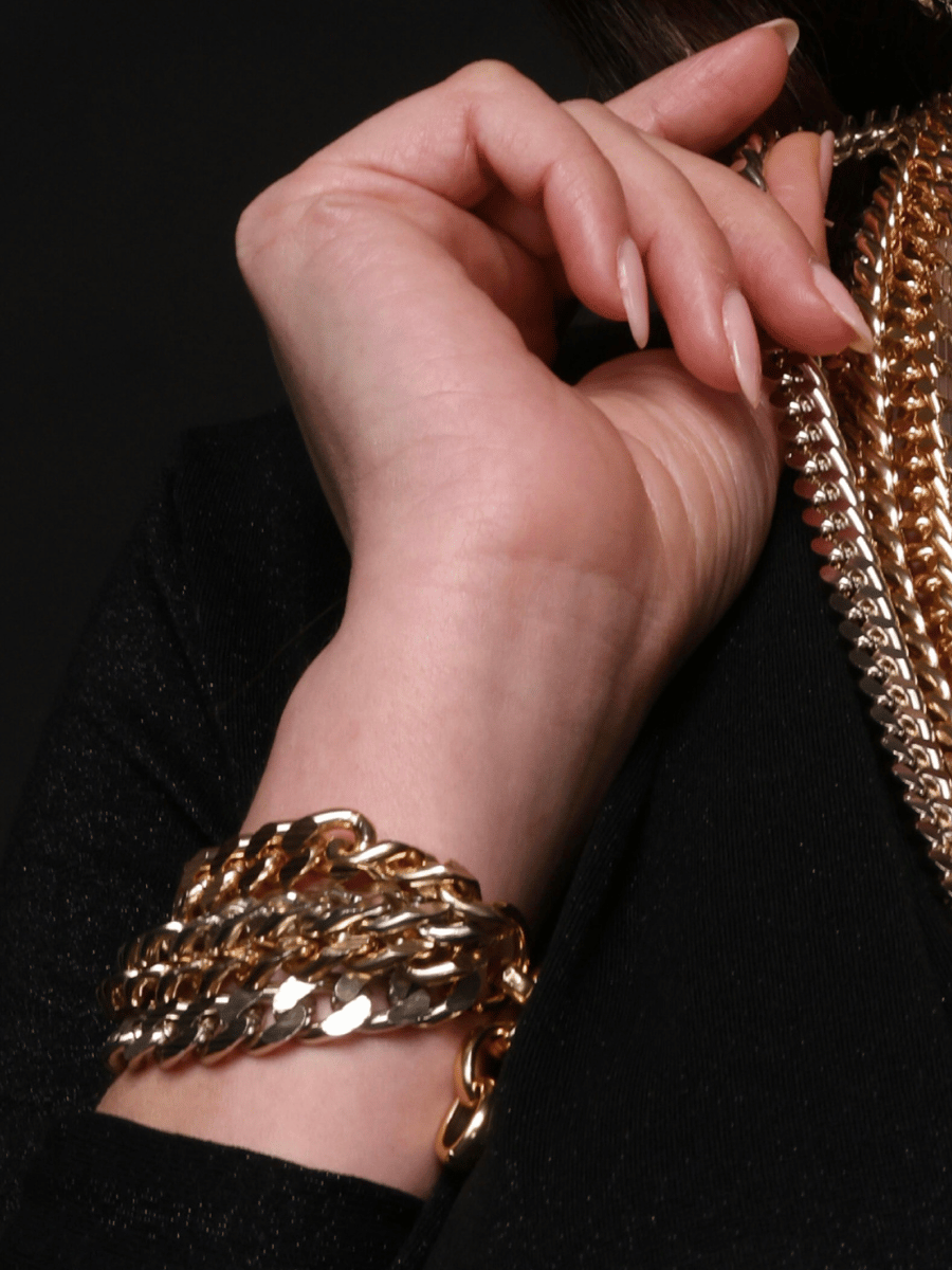 statement chunky chain bracelet on wrist