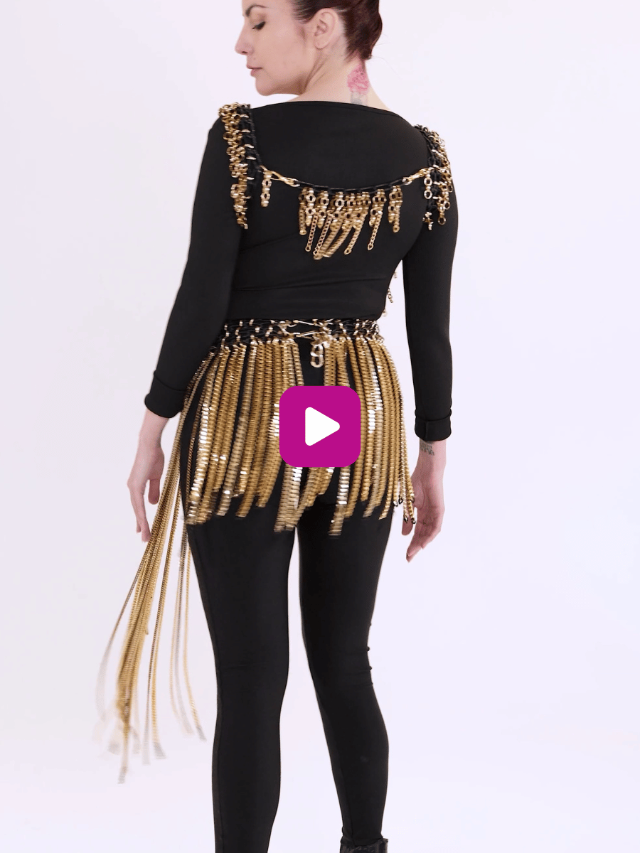 haute couture chain skirt dress gold