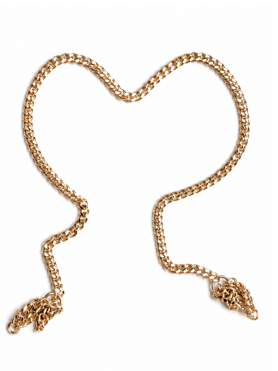 Gold  facechain with hanging tassels on a white background