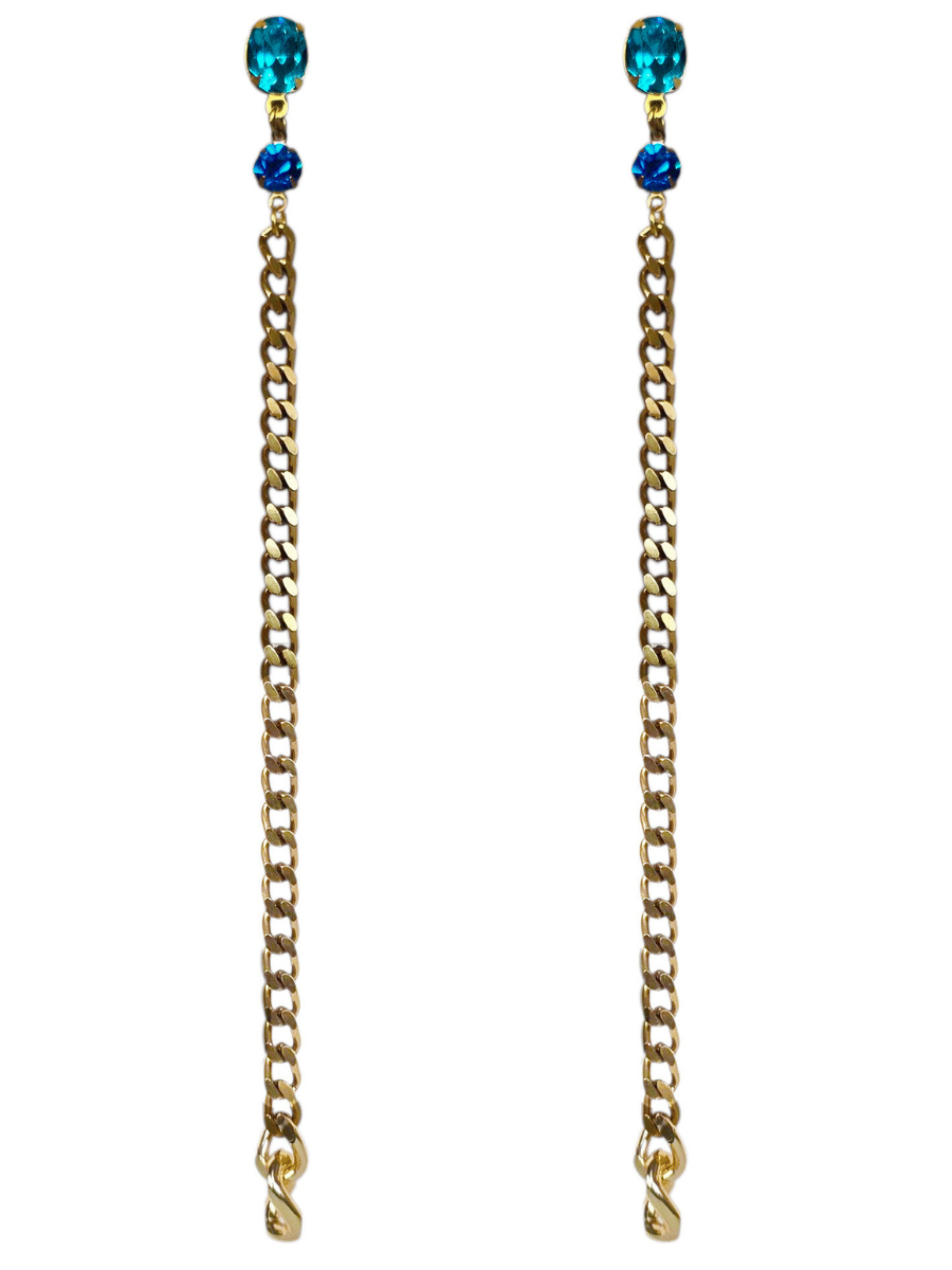 long crystal stud earrings with dangling chains