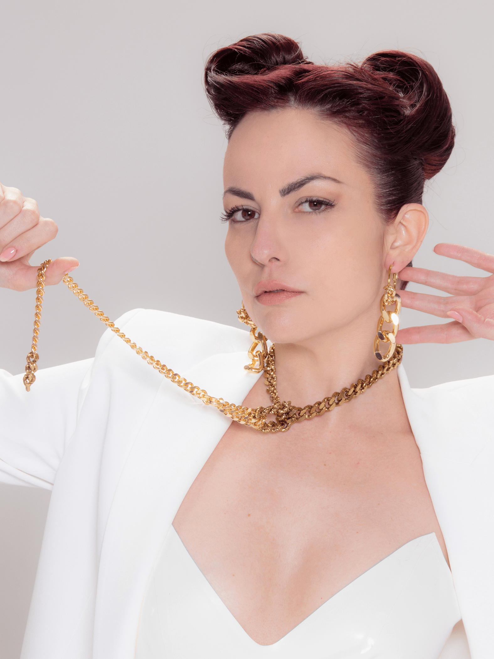 sexy chain y necklace bicolor bronze and gold 