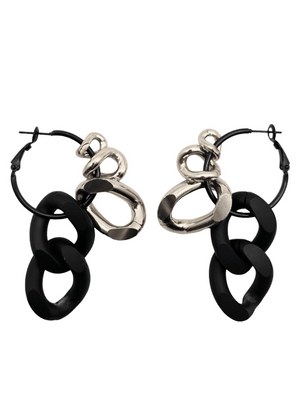 black silver chain statement hoop earrings