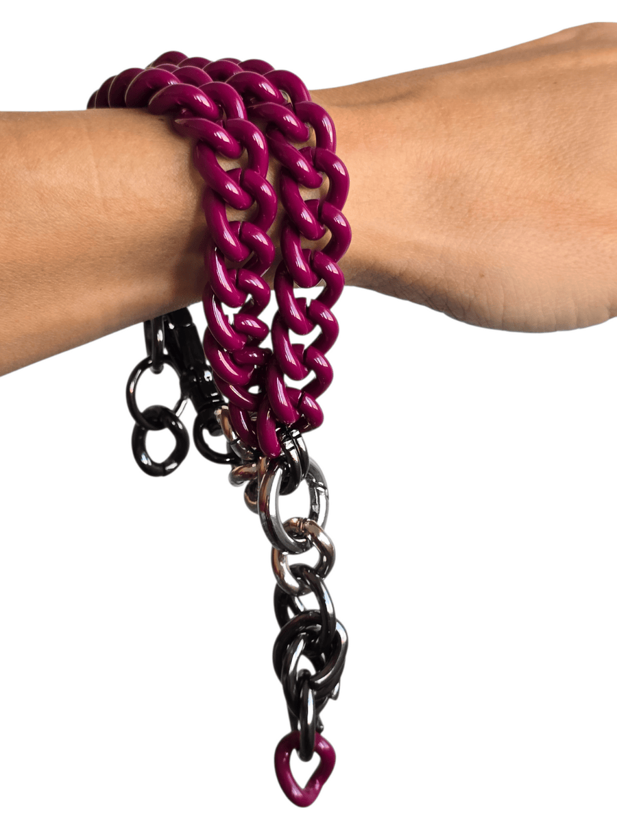 aubergine statement chain bracelet with pendant charm worn on wrist