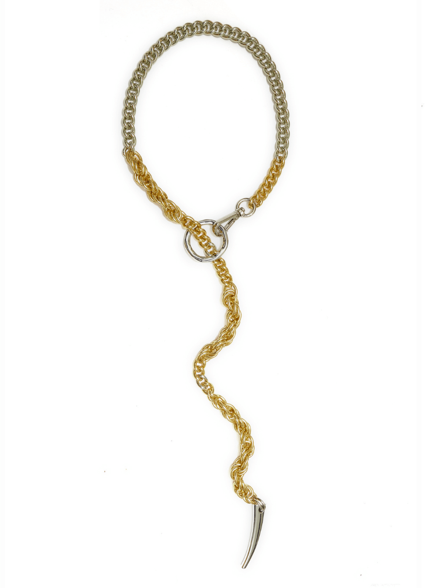 Chunky Y Chain Necklace Bicolor Gold & Silver, Elegant Long Collar ...